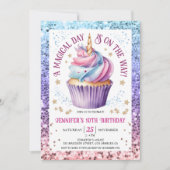 Invitation Parties scintillant Unicorne Rainbow Cupcake | 10e (Devant)