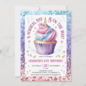 Invitation Parties scintillant Unicorne Rainbow Cupcake | 8e (Devant)