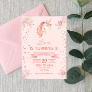 Invitation Parties scintillant Unicorne rose Confetti fête d'