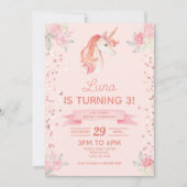 Invitation Parties scintillant Unicorne rose Confetti fête d' (Devant)