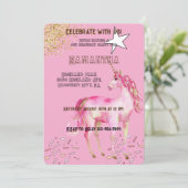 Invitation Parties scintillant Unicorne Rose or Anniversaire (Debout devant)