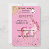 Invitation Parties scintillant Unicorne Rose or Anniversaire (Devant)