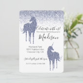 Invitation Parties scintillant Unicorne violette (Debout devant)