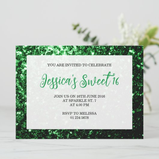 Invitation Parties scintillant vert foncé pétillant Sweet 16  (Debout devant)