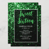 Invitation Parties scintillant vert foncé pétillant Sweet 16  (Devant / Derrière)