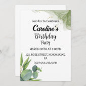 Invitation Parties scintillant vert & gris forme fleurs anniv (Devant / Derrière)