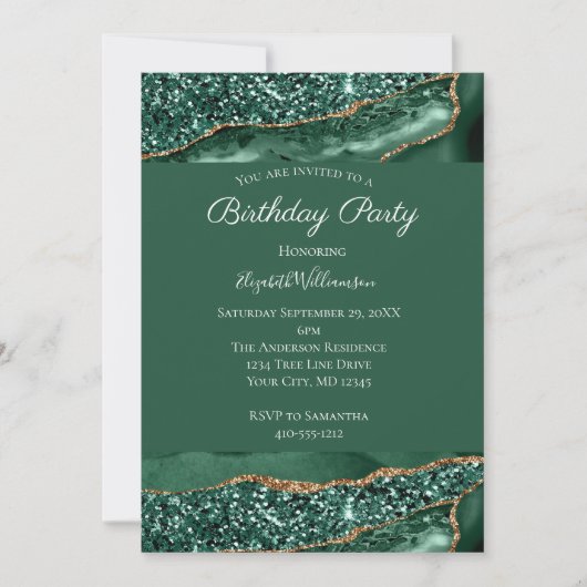 Invitation Parties scintillant Vert Or Agate Marbre Pour Son  (Devant)