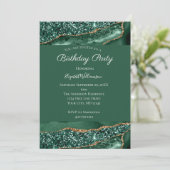 Invitation Parties scintillant Vert Or Agate Marbre Pour Son (Debout devant)