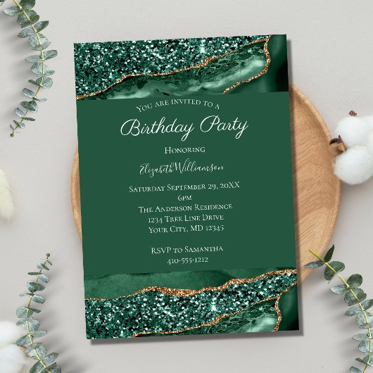 Invitation Parties scintillant Vert Or Agate Marbre Pour Son