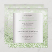 Invitation Parties scintillant verte à la menthe gris argent (Devant / Derrière)