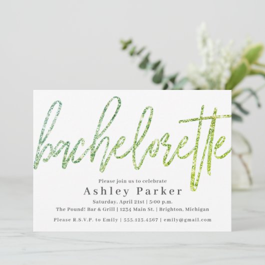 Invitation Parties scintillant verte Bachelorette Party Invit (Debout devant)