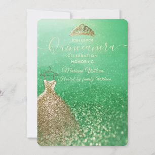 Invitation Parties scintillant verte chic Robe or tiara Quinc