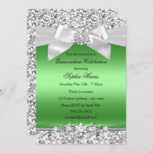 Invitation Parties scintillant verte de chaux en argent Bijou