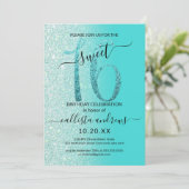 Invitation Parties scintillant verte de menthe Turquoise fill (Debout devant)
