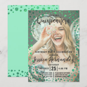Invitation Parties scintillant verte de sirène Confetti Photo