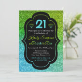 Invitation Parties scintillant verte et bleue brillante Anniv (Debout devant)