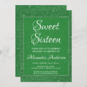 Invitation Parties scintillant verte et étincelle douce 16 fê (Devant / Derrière)