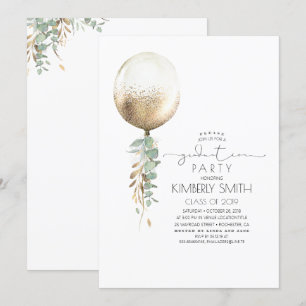 Invitation Parties scintillant verte et or Ballons Graduation
