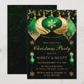 Invitation Parties scintillant verte et or Baubles Noël fête (Devant / Derrière)