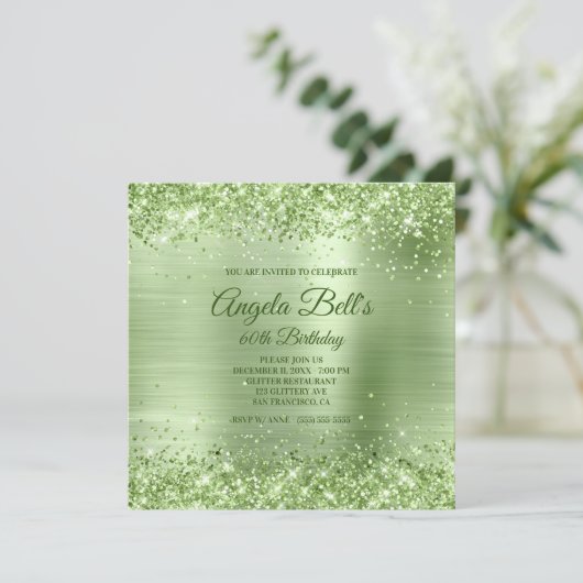 Invitation Parties scintillant verte Faux Sparkly Mint Brossé (Debout devant)