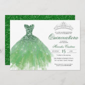 Invitation Parties scintillant verte Glam Gown Quinceañera In (Devant / Derrière)