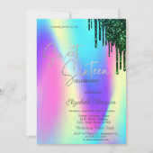 Invitation Parties scintillant verte gouttes holographique su (Devant)