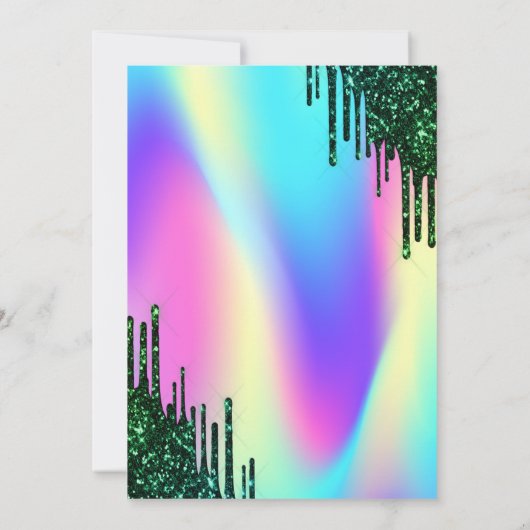 Invitation Parties scintillant verte gouttes holographique su (Dos)