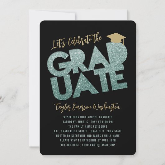Invitation Parties scintillant verte Graduate Couduate Gradua (Devant)