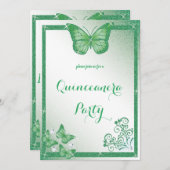 Invitation parties scintillant verte papillon quinceanera (Devant / Derrière)