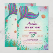 Invitation Parties scintillant verte sous la voile de sirène (Devant / Derrière)