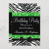 Invitation Parties scintillant verte Zebra Bow Custom Girl An (Devant / Derrière)