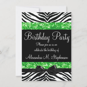Invitation Parties scintillant verte Zebra Bow Custom Girl An