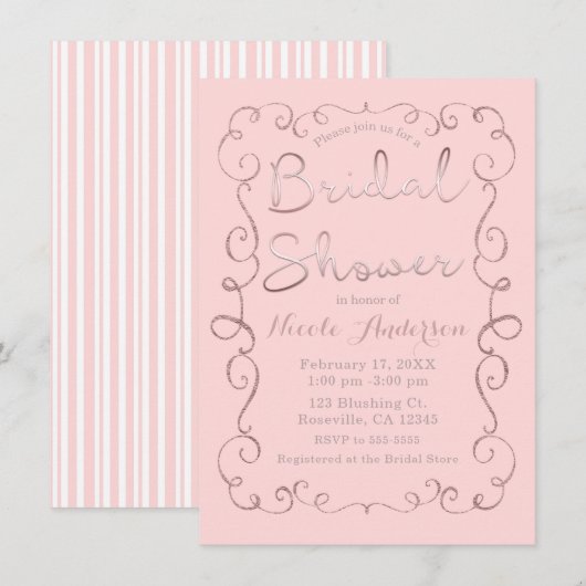 Invitation Parties scintillant vintage rose vierge Rose Fête (Devant / Derrière)