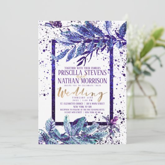 Invitation Parties scintillant violet à la mode Mariage de fe (Debout devant)