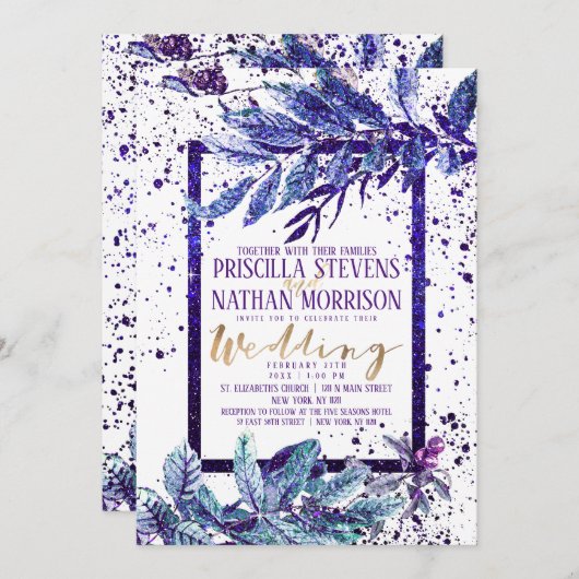 Invitation Parties scintillant violet à la mode Mariage de fe (Devant / Derrière)