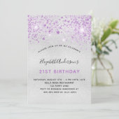 Invitation Parties scintillant violet argent d'anniversaire (Debout devant)