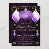 Invitation Parties scintillant violet Baubles Noël Sweet 16 (Devant / Derrière)