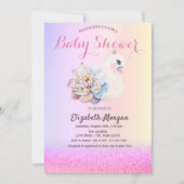 Invitation Parties scintillant violet Bokeh, Baby shower de f (Devant)