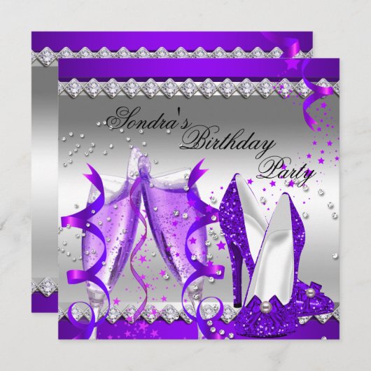 Invitation Parties scintillant violet Champagne Chaussures An (Devant / Derrière)