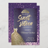 Invitation Parties scintillant violet chic Robe or tiara Swee (Devant / Derrière)