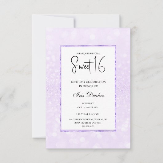 Invitation Parties scintillant violet clair élégant chic Swee (Devant)