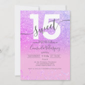 Invitation Parties scintillant violet confetti rose Quinceane (Devant)