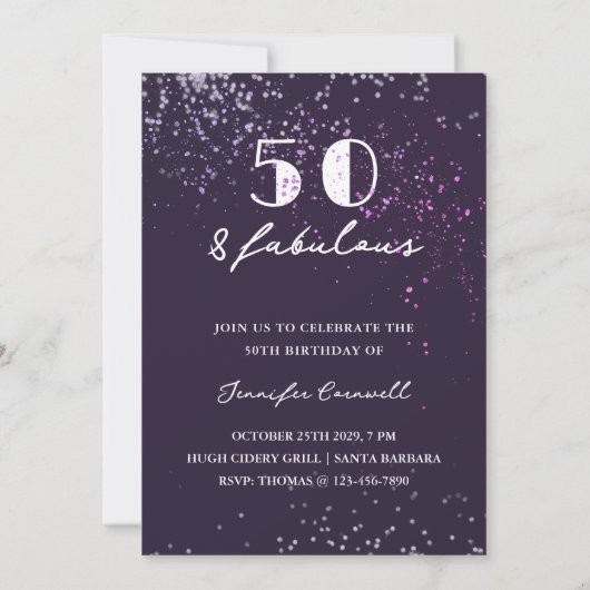 Invitation Parties scintillant Violet Confetti TOUTE ANNÉE An (Dos)