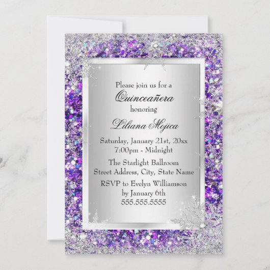 Invitation Parties scintillant violet Cristal Flocon de neige (Dos)