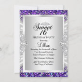 Invitation Parties scintillant violet Diamant Tiara Sweet 16 (Dos)