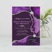 Invitation Parties scintillant violet et argent Agate Anniver (Debout devant)