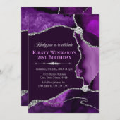 Invitation Parties scintillant violet et argent Agate Anniver (Devant / Derrière)