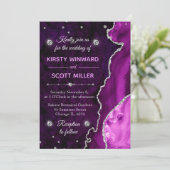 Invitation Parties scintillant violet et argent Agate et marb (Debout devant)