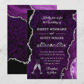 Invitation Parties scintillant violet et argent Agate et Mari (Devant / Derrière)