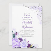 Invitation Parties scintillant violet et argenté Baby shower  (Devant)